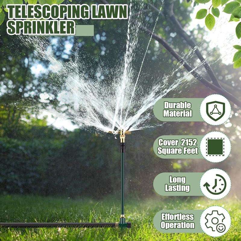 Funnymoom 2 Pack 3-arm Rotating Telescoping Sprinkler 360 Degree Swivel