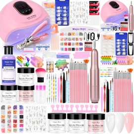 Acrylic Nail Kit–Starter Nails Kit Acrylic Set Acrylic Powder & Liquid with Nail Drill U V Light Professional Acrylic with Everything for Beginners Acrylic Nail Set (Clear/White/Nude)