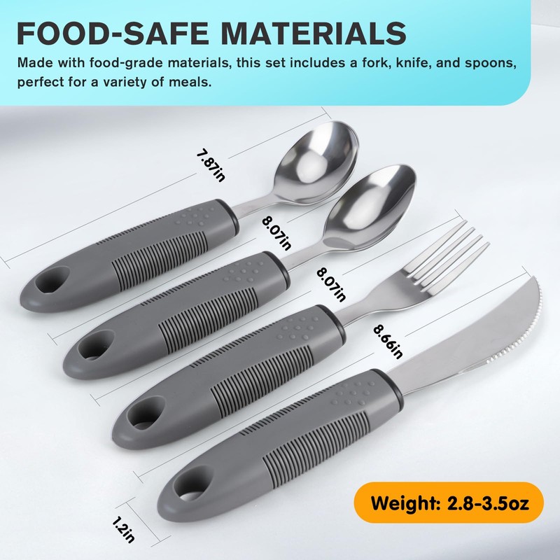 4PCS Weighted Adaptive Utensils, Parkinsons Utensils, Straight