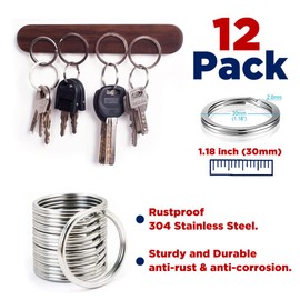 Wayliea 12 Pack Keychain Split Rings, Stainless Steel Flat Keyrings,Rustproof Metal Key Chain Rings for DIY Craft Attachment Dog Tag Home Car Keys (1.18 inch/30mm,Silver)