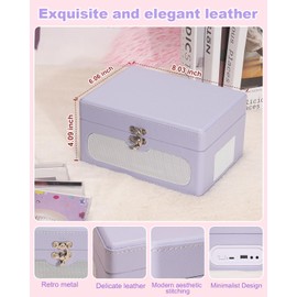 Rechargeable CD Player with Upgraded Speakers Bluetooth Transmitter USB Input Purple Leather Music Box for Home Decor