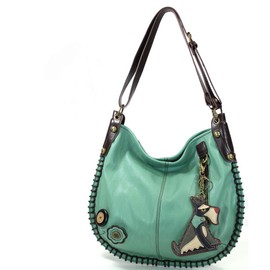 Chala Handbags, Casual Style, Soft, Large Shoulder or Crossbody Purse with Keyfob - Teal Green Color (Schnauzer)