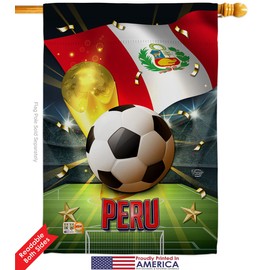 Ornament Collection World Cup Peru Banner Room Wall Art Flag Poles for Outside House Patio Porch Lawn Garden Stand Tapestry Yard Signs FIFA Team Qatar Trophy Soccer Game Football Gifts, Made in USA