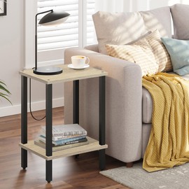 TUTOTAK End Table, Side Table, Nightstand, 2-Tier Storage Shelf, Sofa Table for Small Space, Living Room, Bed Room TB01BO034