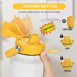 EIPOSAU Spout Lid for YETI Rambler Bottle, BPA Free, Ideal Chug Cap for YETI, Fits 18 26 36 64 oz Bottles, Replacement Lids with Push Button & Lock, Yellow