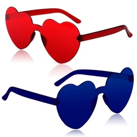 ILHSTY 2 pair Heart Sunglasses for Women Men, Transparent Color Heart Shaped Sunglasses Bachelorette Party Glasses (Red, Royal Blue)