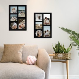 YESKAY 4x6 and 4x4 Collage Picture Frame, Display 5 Openings Photo Frames, Rustic Black Wood Frame with Real Glass, Family Picture Frames Wall Decor or Tabletop, 1 Pack