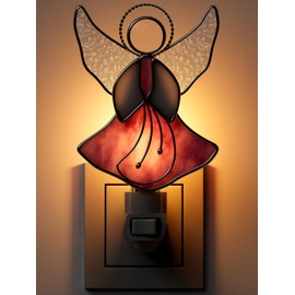 KUNDGLA Night Light Flying Pink Angel Stained Glass Night Lights Plug into Wall, Angel Bright Plug in Night Light, Gift for Birthday Christmas Valentine Holidays Gifts for Mom Mother`s Day Christmas