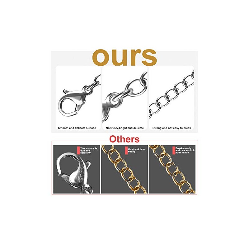 Necklace Extenders, 10Pcs Stainless Steel Silver Necklace Bracelet Anklet Extension