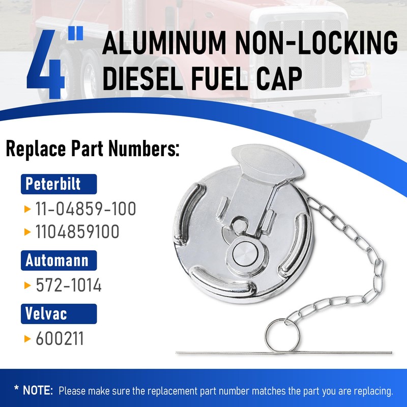 JKIANTECH 4" Non-Locking Diesel Fuel Cap, Compatible with 1972-2017 Peterbilt