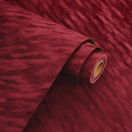 WESTICK Red Velvet Flocking Fabric Wallpaper Vintage Self Adhesive Velvet Drawer Liner Removable Textured Felt Flocked Peel and Stick Red Wallpaper for Bedroom DIY Crafts Shelf Cabinets 12"X80"