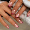 Uñas postizas cortas con punta francesa ovalada y pegamento, uñas postizas estilo ojo de gato nude en 12 tamaños, kit de 24 uñas postizas de gel suave