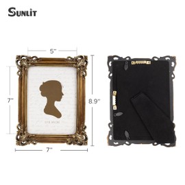 Sunlit Vintage Picture Frame 5x7 Inch, Luxury Antique Photo Frames with Glass Front, Photo Display, Tabletop Wall Hanging, Gift Ideas, Bronze
