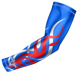 Bucwild Sports Flame - Manga de compresión para niños y adultos, con protección UV, de enfriamiento, alivio del dolor (1 manga), Royal Blue Flame, Adult Medium (1 Arm Sleeve)