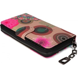 styleBREAKER Ladies Wallet with Colourful Floral Mandala Pattern, Ethno Style, Zip, Purse 02040040, Colour:Beige-Brown-Dark Brown-Pink