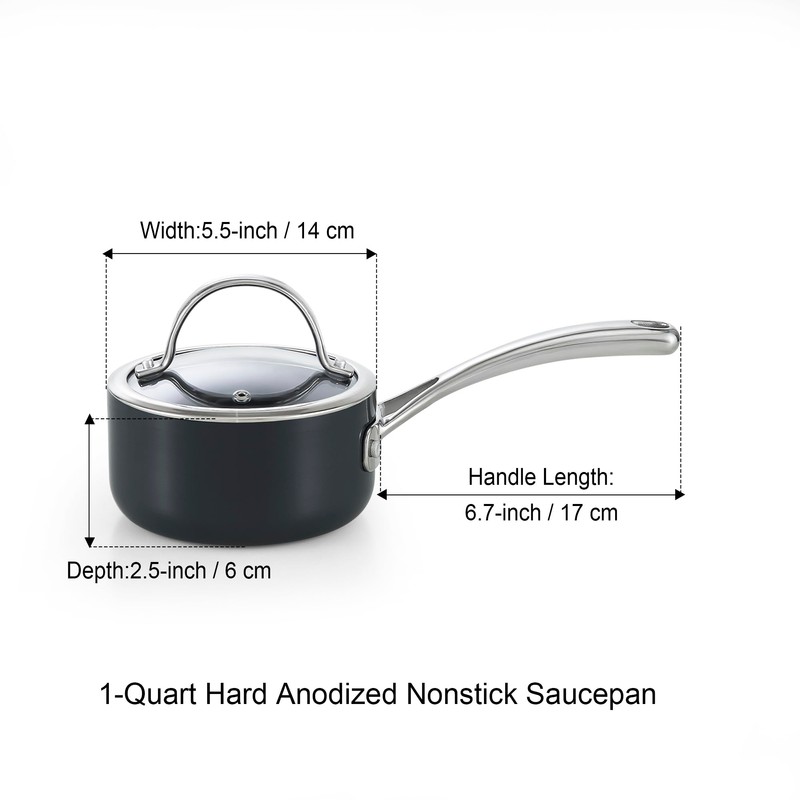 Cooks Standard 1-Quart Saucepan Hard Anodized Nonstick with Glass Lid,