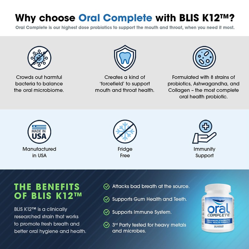 Oral Complete 11-in-1 Dental Probiotics, Bad Breath Treatment Halitosis Tonsil