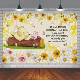 Classic Winnie Baby Shower Backdrop, Winnie Baby Shower Party Decorations Supplies for Girls, Quotes Pooh Photography Background Banner, Newborn Pooh Theme Birthday Party Banner 72 x 48 Inch