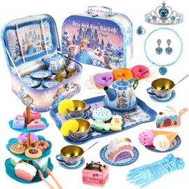 Motiloo Tea Party Set for Little Girls, 58Pcs Princess Tea Set Play Kitchen Toy with Dessert, Doughnut, Carrying Case for Birthday Kids Girls Age 3 4 5 6 7 8 Year Olds