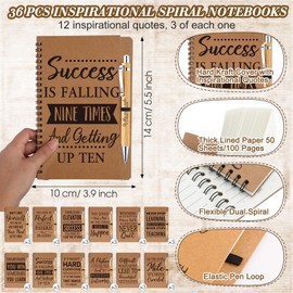 Geyoga 72 Pcs Christmas Employee Appreciation Gifts Set Inspirational Spiral Kraft Notebooks with Motivational Retractable Bamboo Pens for Office Supplies Thank You Gifts for Teacher Team Coworker