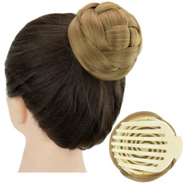 IMISSU Braided Chignon Dancer Hair Donut Hairpieces Scrunchie Claw Hair Bun Updo for Wedding Party (M3 Mix Copper)