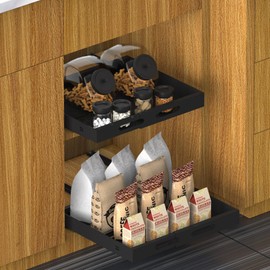 Expandable Pull Out Cabinet Organizer 21" Deep, Adhesive Pull Out Drawers For Cabinets 12.6"W - 20.5"W, No Drill Pull Out Cabinet Organizer Expandable, Expandablet Drawer For Kitchen, Pantry, Bathroom