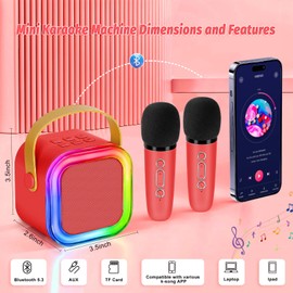 Karaoke Machine for Kids Adults,Mini Wireless Karaoke Microphone Portable Bluetooth Speaker Player with Sponge Covers Gifts Toys for Girls 3, 4, 5, 6, 7, 8, 9,10 +Year Old Birthday Home Party (Red)