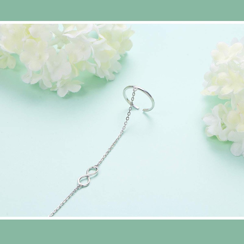 Alphm S925 Sterling Silver Finger Ring Bracelet Hand Harness Adjustable