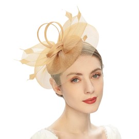 BYUTFA Headgear Elegant Fascinator Hat Pillbox Hat for Women Cocktail Tea Party Headwear Exquisite French Fascinator for Wedding Gold