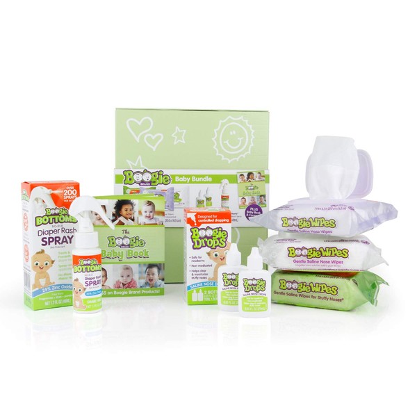 Baby Gift Set by Boogie Wipes, FSA/HSA Eligible, Baby Wipes by Boogie Wipes 90 Count, Diaper Rash Cream Spray by Boogie Bottoms 1 Pack, Baby Nasal Saline Drops by Boogie Drops 2 Pack