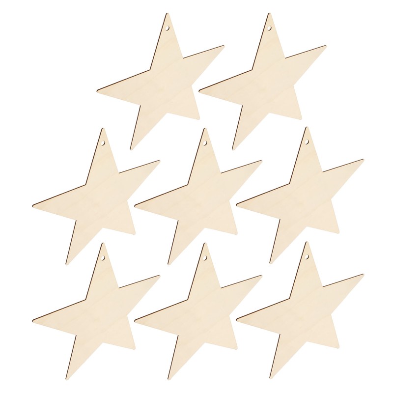8Pcs Wooden Star Ornaments Blank Unfinished Small Christmas Tree Hanging