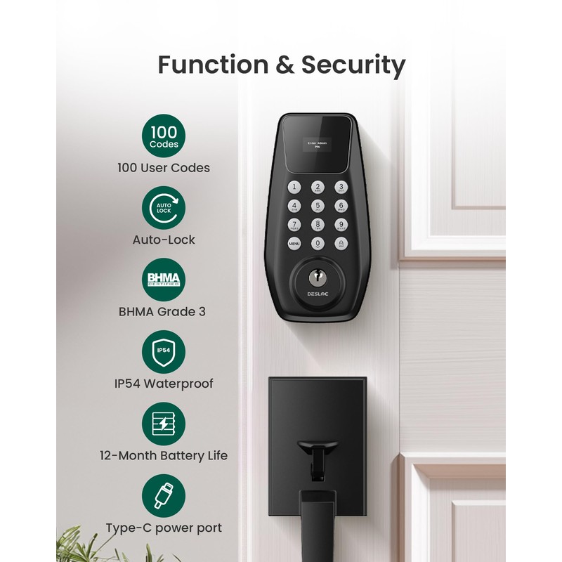 DESLOC C100 Keyless Entry Door Lock with Handle Set, Smart