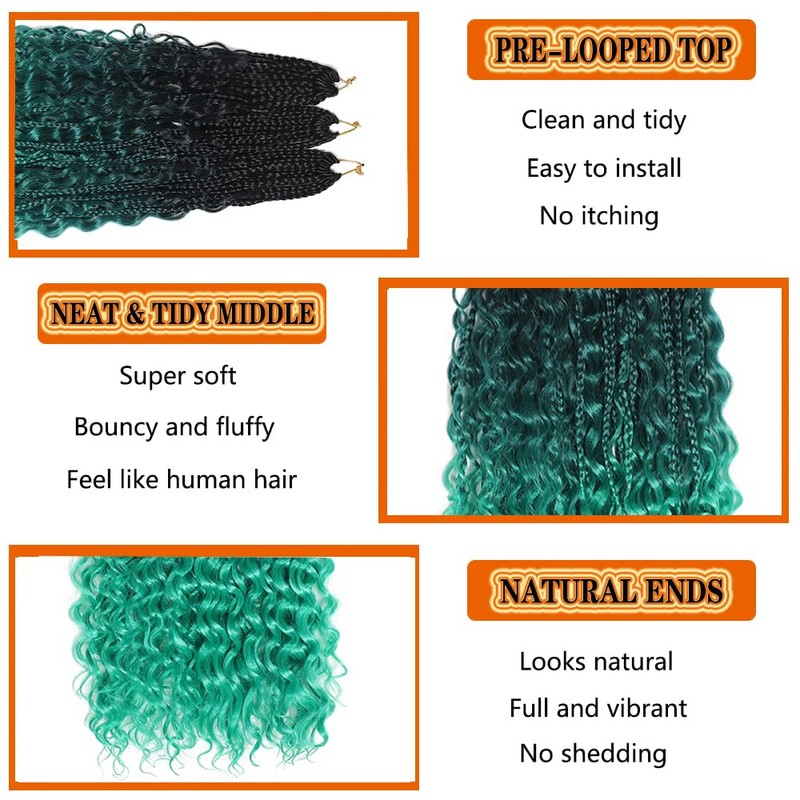 Bohemian Boho Box Braids Chrochet Hair With Curly Ends Synthetic