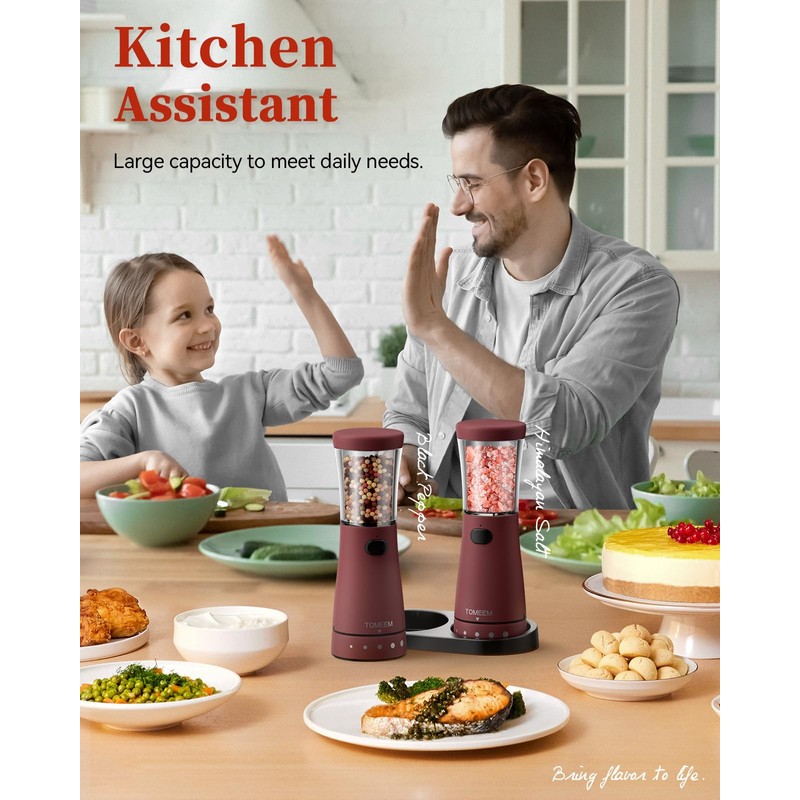 Electric Salt and Pepper Grinder Set with Storage Base, Stainless
