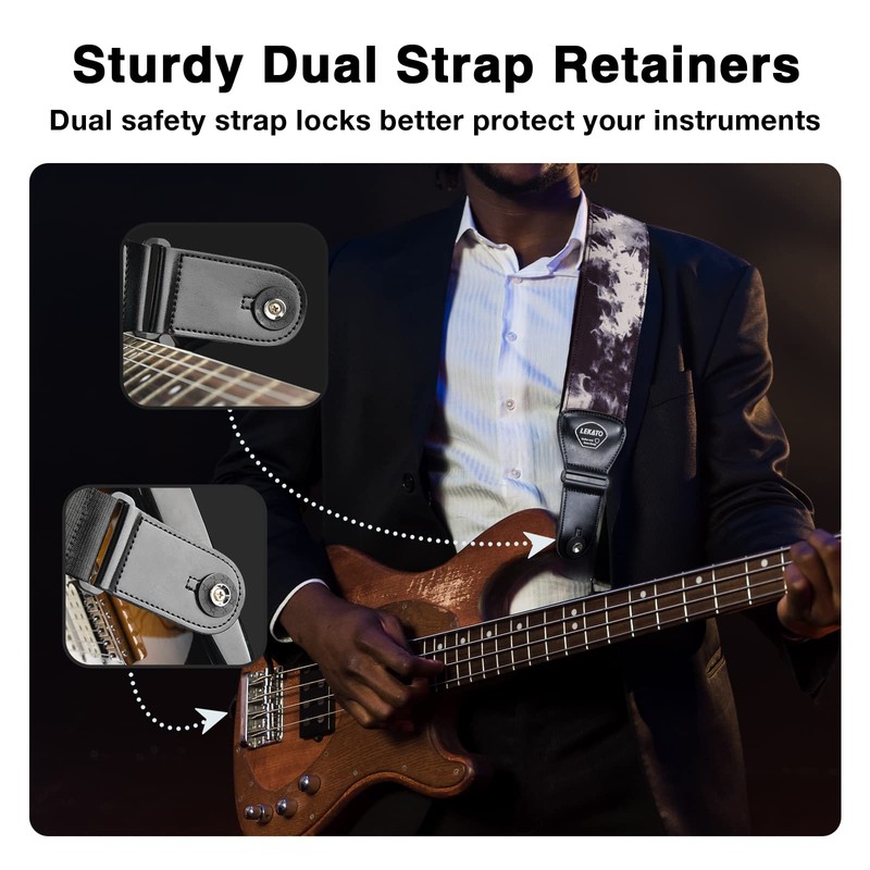 LEKATO Guitar Bass Strap for Electric Guitar Bass, 3" Wide