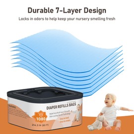 Jumbo+ Square Refills Disposal Bags Refill Compatible with Diaper Genie Compact, Classic and Select Pails, Hold Up to 1080 Newborn-Sized Diapers Per Refill, 4 Pack