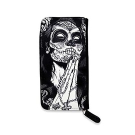 Liquorbrand Gypsy Rose Women's Zip Around Clutch Wallet | Day of the Dead Goth Gothic Rockabilly Dia De Los Muertos Sugar Skull Print