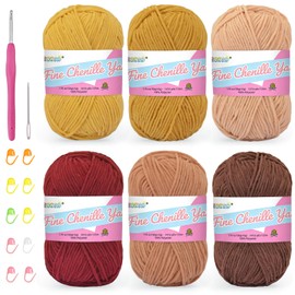 Jaciensh Soft Chenille Crochet Yarn, 6x50g Fluffy Plush Knitting Wool, Non-Splitting Smooth Acrylic Yarn for Blankets, Scarves, Amigurumi, Pet Crafts & Handbags