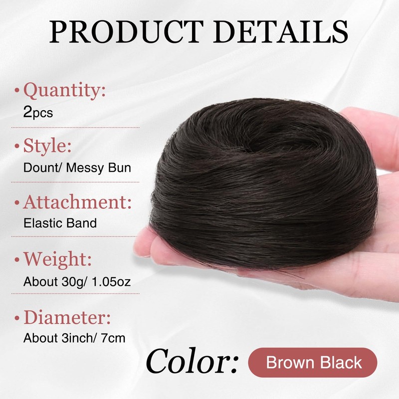2PCS Messy Bun Hair Piece for Women, Small Donut Bun
