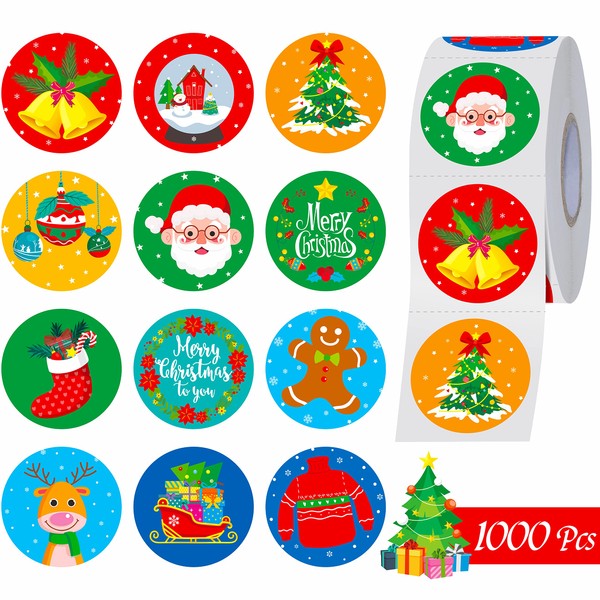 Pack of 1000 Christmas Stickers, 12 Design Roll Stickers, Winter