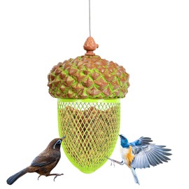 Giantex Metal Acorn Bird Feeder, Outdoor Hanging Food Dispenser with Stainless Steel Wire and Iron Grid, Wild Bird Feeder Hanging House Seed Feeder for Garden Yard, Outside Decoration (Green)