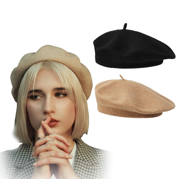 idudu Beret Women's Beret, Stylish Women's Hat Made of High-Quality Material, French Design, Perfect for Autumn and Winter, Hat with a Head Circumference of 56-58 cm, Camel Black