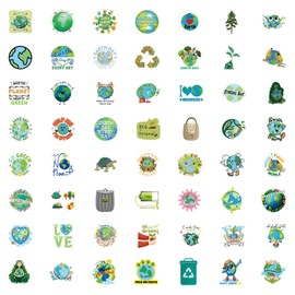 55Pcs Environmental Protection Stickers, Cute Earth Day Stickers for Laptop Water Bottle Phone Luggage Scrapbook Journal, Cartoon Save The Earth Vinyl Stickers Set for Kids (Earth Day)