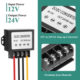 Mzhou 12V to 24V 5A 120W Boost Converter IP67- Dustproof Booster with Screwdriver - for Trucks/RVs/Off-Highway/Solar/for Harsh Environments - Dustproof/Vibration Resistant