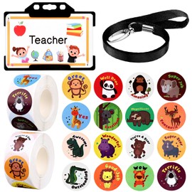 HAOWANWW Teacher Roleplay for Kids Pretend Teacher Set Novelty Pretend ID Card with Teacher Lanyard Behaviour Reward Stickers Kids School Stuff Role Play Game Accessories