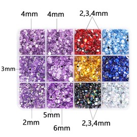 Darunyar 7160 Pieces Flatback Rhinestones for Nail Art Face Clothes Bags Phone Decorations Crafts DIY 5 Sizes Crystal Rhinestones with Tweezers and Picking Pen (purple and 6 colors)