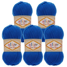 Alize Baby Best Knitting Yarn Plain Baby Wool Anti-Pilling 44 Colours, Colour: 141 Royal Blue, 5 x 100 g