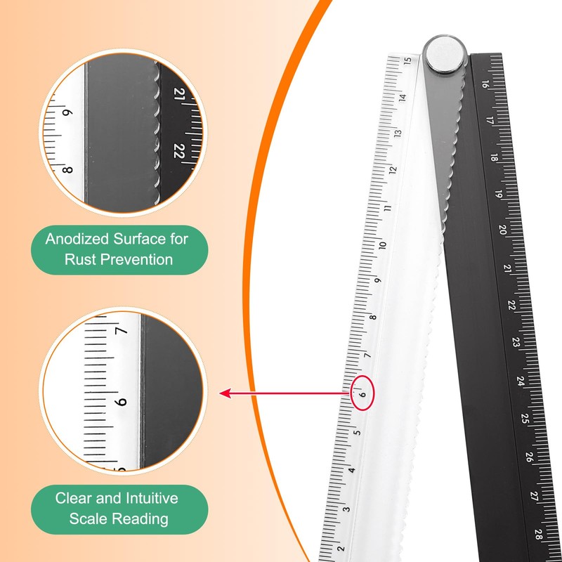 HARFINGTON 2pcs Folding Straight Ruler 30cm Metric Aluminum Alloy Protractor