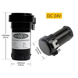 HONSDUKE Air Compressor, Black 24V 150db Air Pump for Horn Trumpet Air Horn Replacement, Super Loud Car Horn Compressor Kit for Any Vehicle YK-120B
