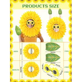 Mepase 3 Sets Sunflower Costume for Adult Yellow Flower Costumes Women Sunflower Headgear Glasses Leaf Glove Performance Props (Adult)